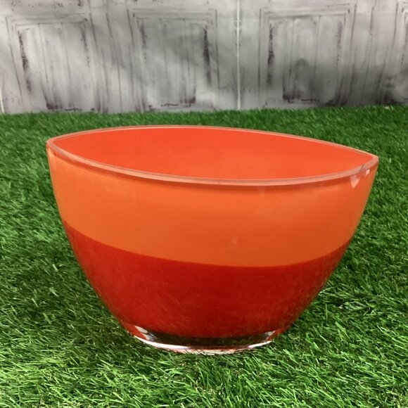 Waterford Evolution Orange Red Stripe Oval Modern Glass Vase - Picture 1 of 14
